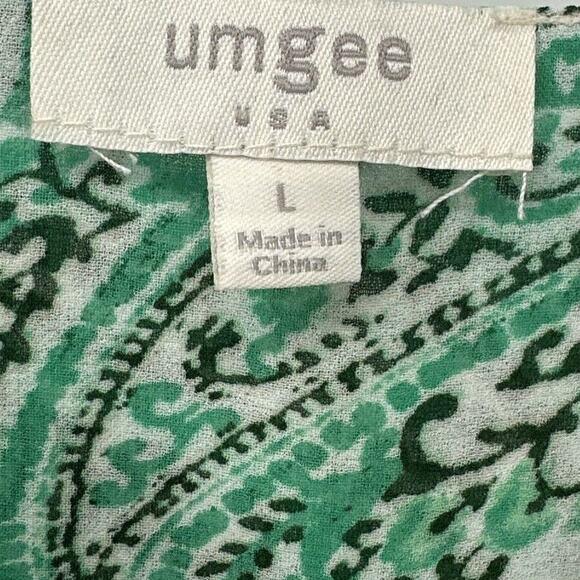 Umgee Tunic Top Womens Large Boho Green Paisley V-Neck Cold Shoulder/Arm Blouse - Picture 2 of 8